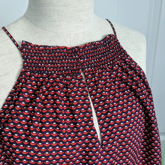 Splendid Tank Swing Sleeveless Halter Keyhole Neck Smocked Red White Navy XL NWT - Picture 4 of 16